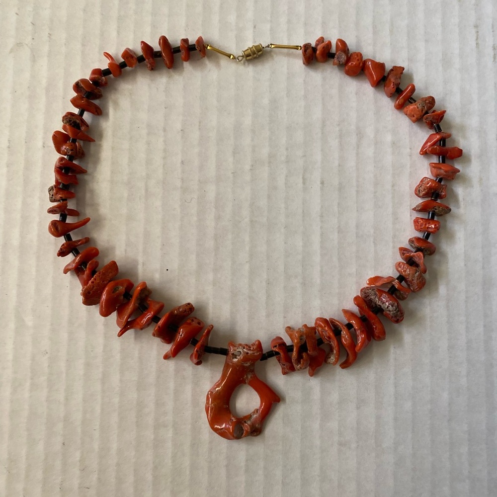 Rare Old Pawn Red Orange Coral with Heishi Necklace - Picture 3 of 9